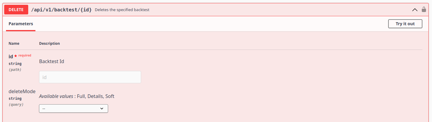 Delete Backtest using API